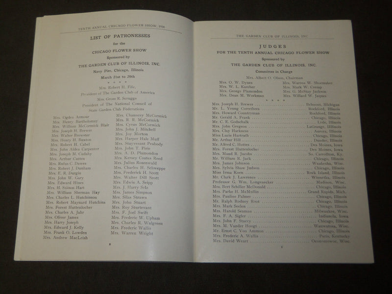 1936 CHICAGO FLOWER SHOW 10TH ANNUAL PROGRAM - GARDEN CLUB OF ILLINOIS - J 3489