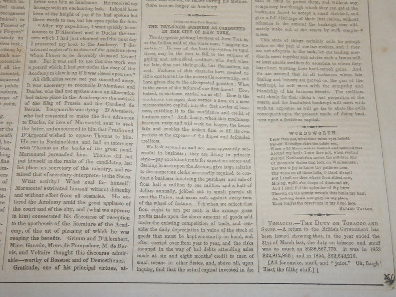 1856 MARCH 22 LIFE ILLUSTRATED NEWSPAPER - DRY GOODS BUSINESS IN NY - NP 4803