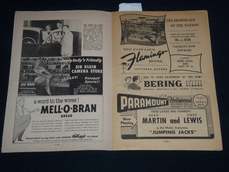 1952 HOLLYWOOD STARS SAN FRANCISCO SEALS BASEBALL OFFICIAL PROGRAM - J 8957