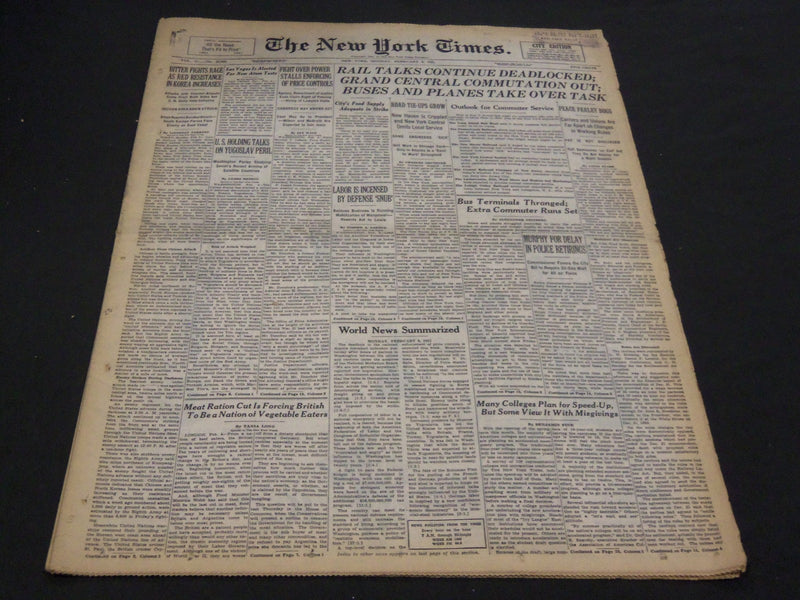 1951 FEBRUARY 5 NEW YORK TIMES - RAIL TALKS DEADLOCKED - NT 4281