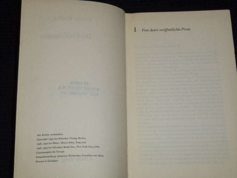 1958-1961 FRANZ KAFKA BOOK LOT OF 2 - EINE BIOGRAPHIE -DIE EZRAHLUNGEN- KD 6494A