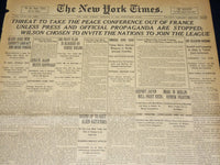 1919 FEBRUARY 11 NEW YORK TIMES - THREAT TO PEACE CONFERENCE - NT 7964