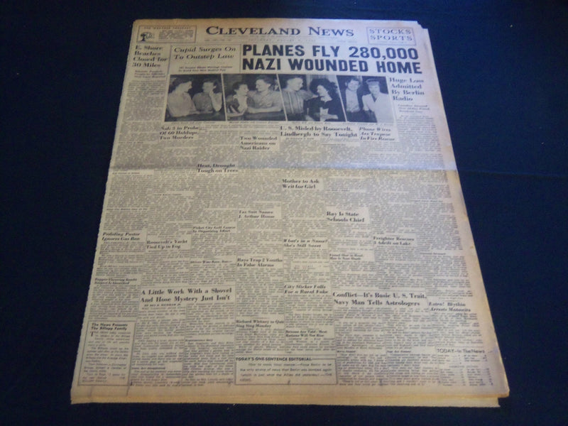 1941 AUGUST 9 CLEVELAND NEWS NEWSPAPER - PLANES FLY 280K NAZI WOUNDED - NT 7404