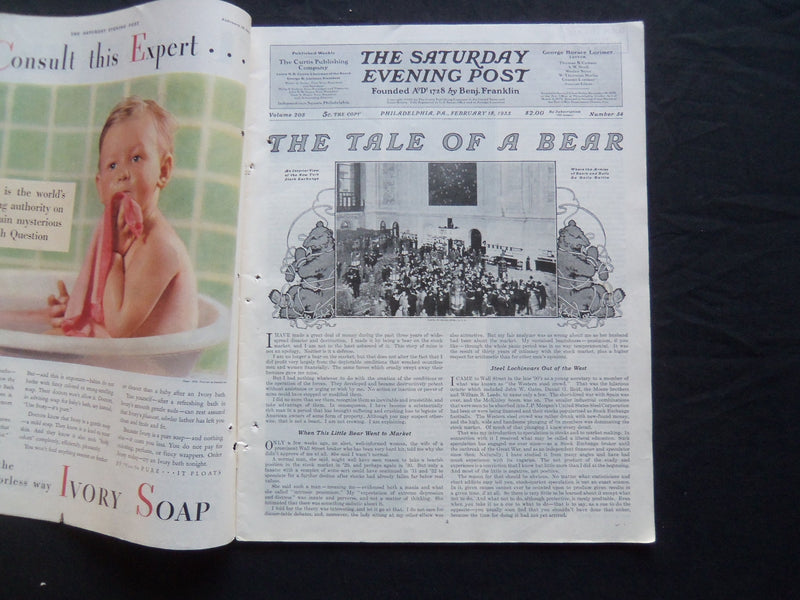 1933 FEBRUARY 18 THE SATURDAY EVENING POST MAGAZINE - ILLUSTRATED COVER -SP 1501