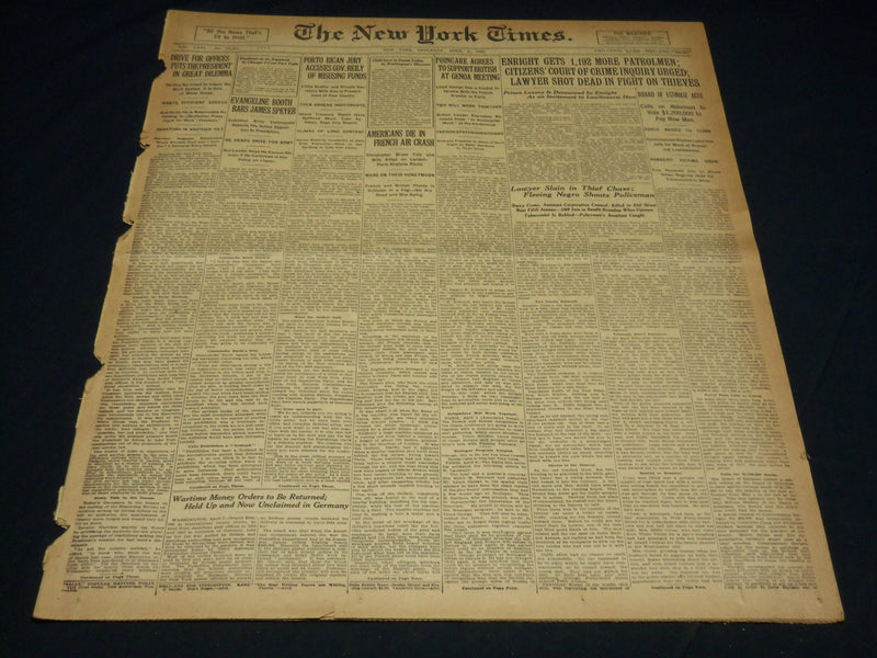 1922 APRIL 8 NEW YORK TIMES - ENRIGHT GETS 1192 MORE PATROLMEN - NT 8580