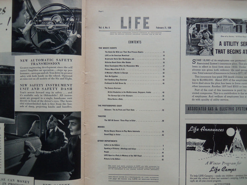 1938 FEBRUARY 21 LIFE MAGAZINE - CARL SANDBURG SINGS AMERICA - L 66