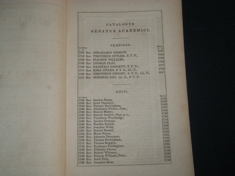 1844 CATALOGUS SENATUS ACADEMICI COLLEGII YALENSIS NOVI-PORTUS BOOK - J 4498