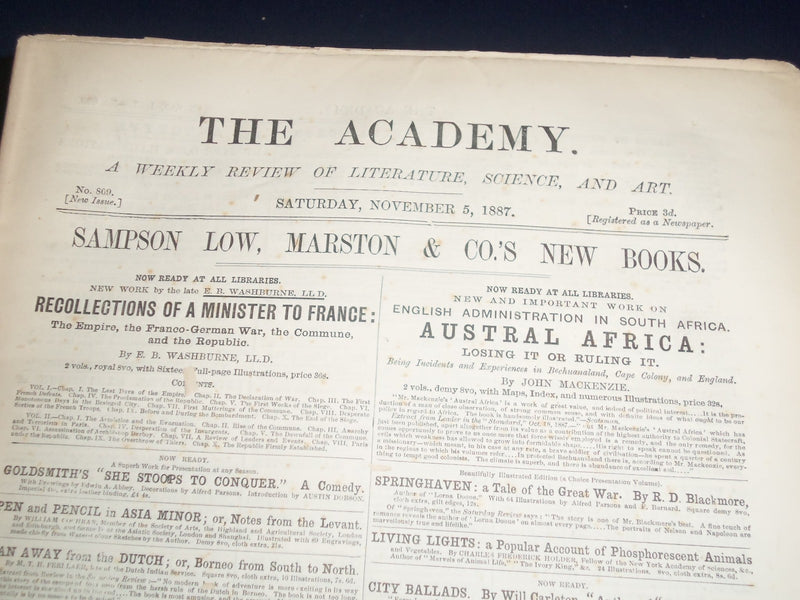 1887 THE ACADEMY WEEKLY REVIEW OF LITERATURE LOT OF 52 COMPLETE - LONDON - O 1