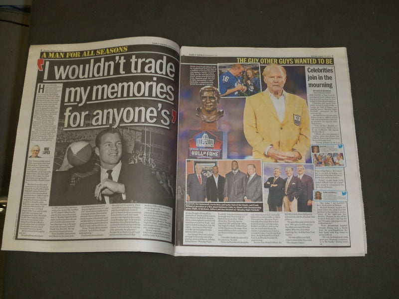 2015 AUGUST 10 NEW YORK DAILY NEWS - FRANK GIFFORD DIED - 1930-2015