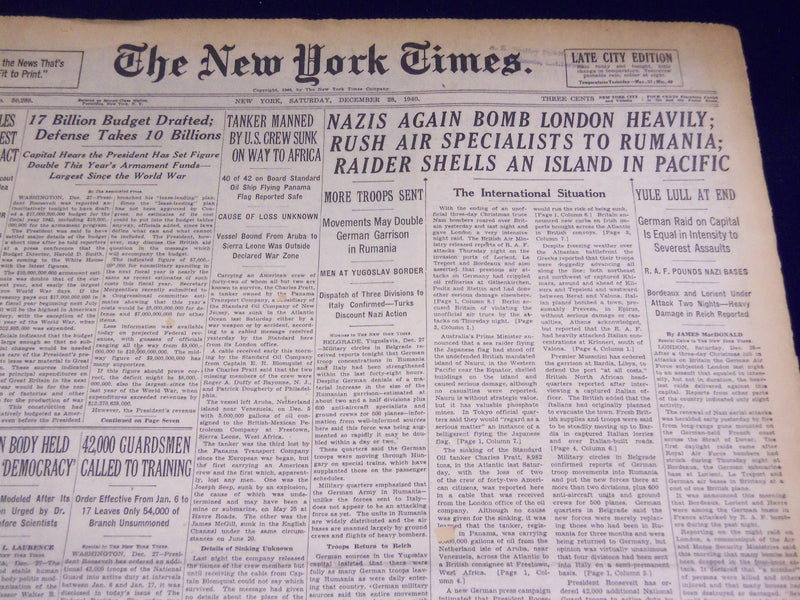 1940 DECEMBER 28 NEW YORK TIMES - NAZIS AGAIN BOMB LONDON HEAVILY - NT 2509