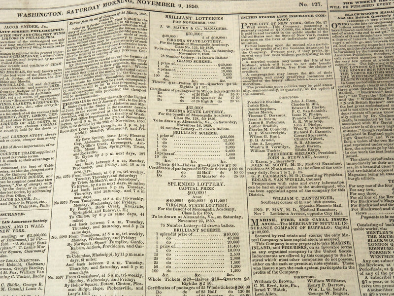 1850 THE REPUBLIC DAILY NEWSPAPER LOT OF 4 ISSUES - WASHINGTON - NP 3297L