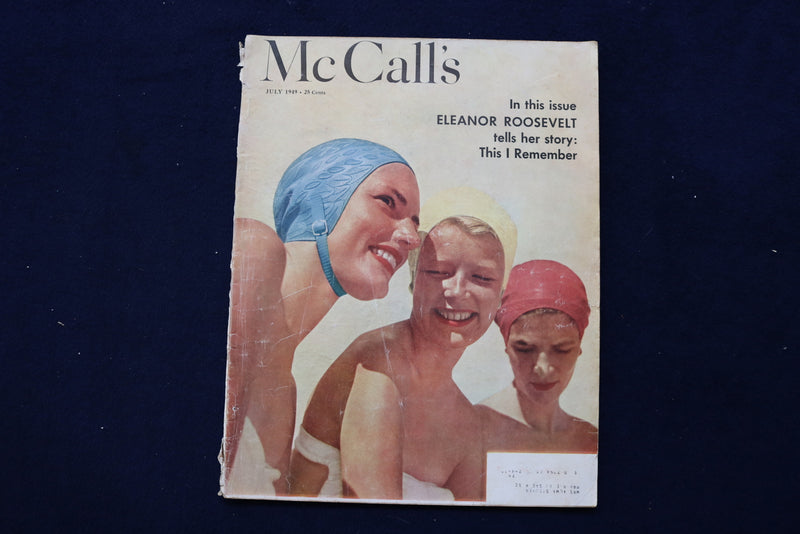 1949 JULY MCCALL'S MAGAZINE - 3 WOMEN IN SWIM CAPS COVER - E 22133