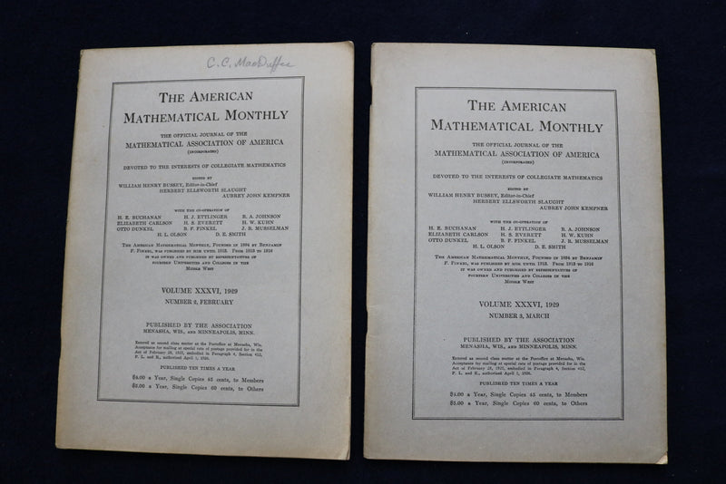 1929 THE AMERICAN MATHEMATICAL MONTHLY MAGAZINE - LOT OF 8 - O 3482