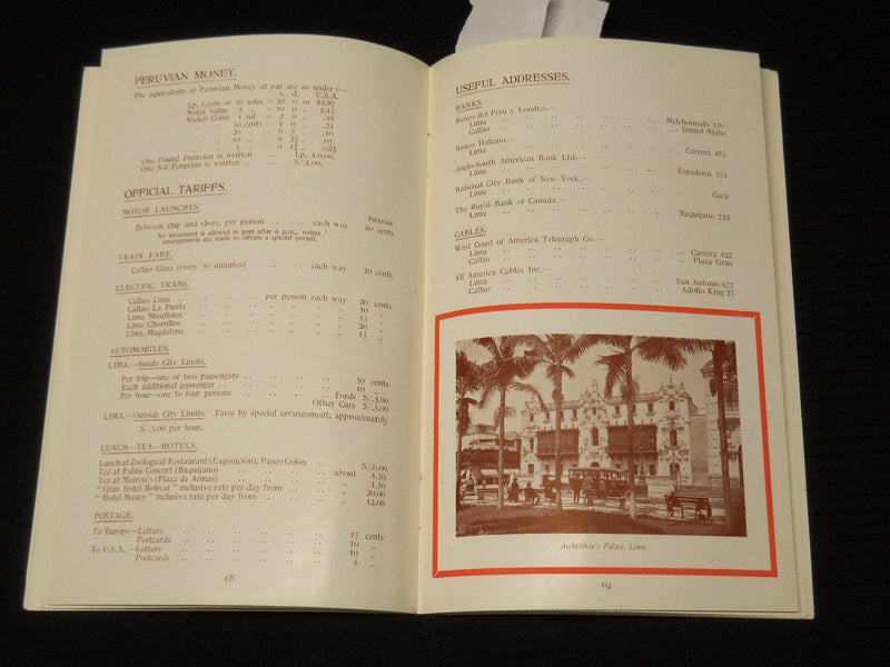1928 PACIFIC STEAM NAVIGATION COMPANY BOOKLET - LIMA, PERU - K 85