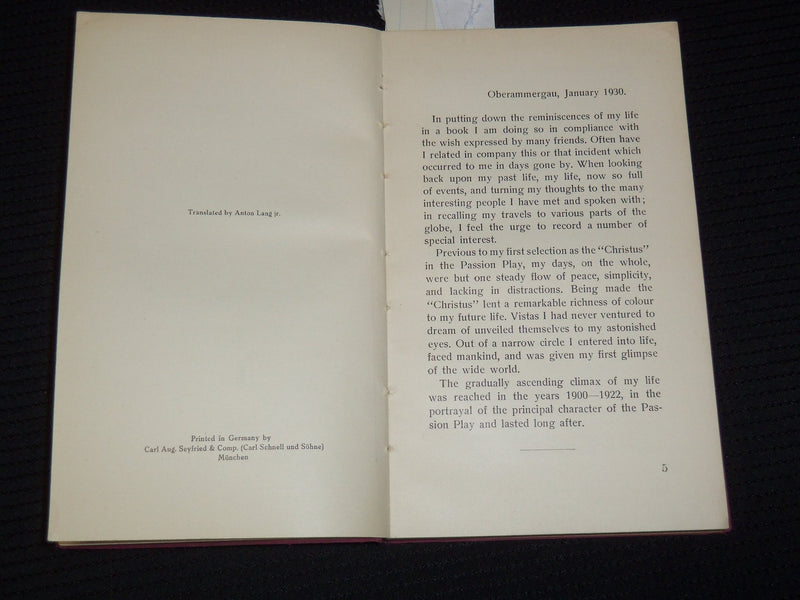 1930 REMINISCENCES HARDCOVER BOOK SIGNED BY ANTON LANG - KD 4583M