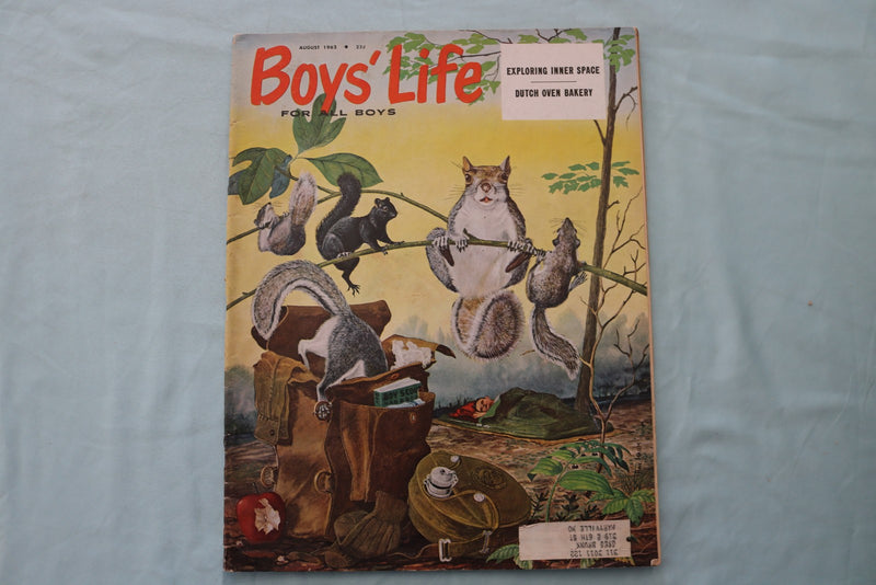 1962 AUGUST BOYS' LIFE MAGAZINE - SQUIRREL FAMILY DRAWING COVER - E 26528