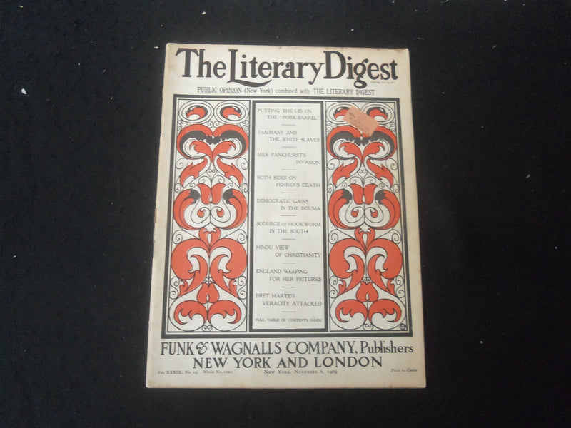 1909 NOVEMBER 6 LITERARY DIGEST MAGAZINE- ILLUSTRATED COVER & ARTICLES - SP 961D