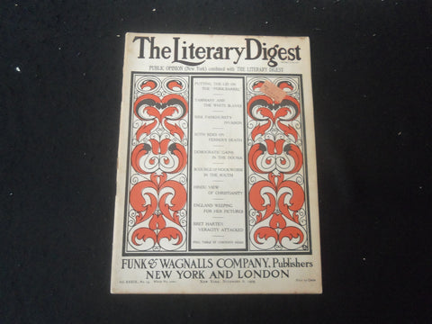 1909 NOVEMBER 6 LITERARY DIGEST MAGAZINE- ILLUSTRATED COVER & ARTICLES - SP 961D