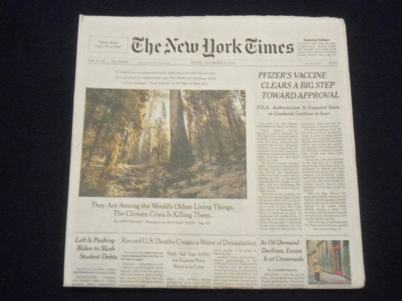 2020 DECEMBER 11 NEW YORK TIMES - PFIZER'S VACCINES CLEARS STEP TOWARD APPROVAL