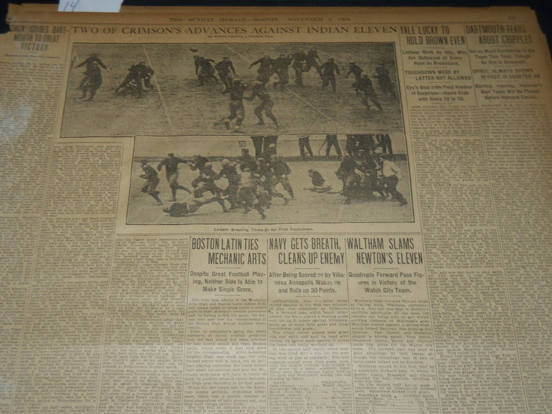 1908 NOVEMBER 8 THE BOSTON HERALD -HARVARD & DARTMOUTH FOOTBALL VICTORS - BH 245