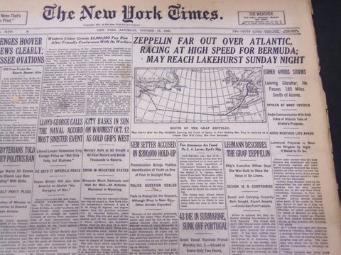 1928 OCTOBER 13 NEW YORK TIMES - ZEPPELIN FAR OUT OVER ATLANTIC - NT 5334