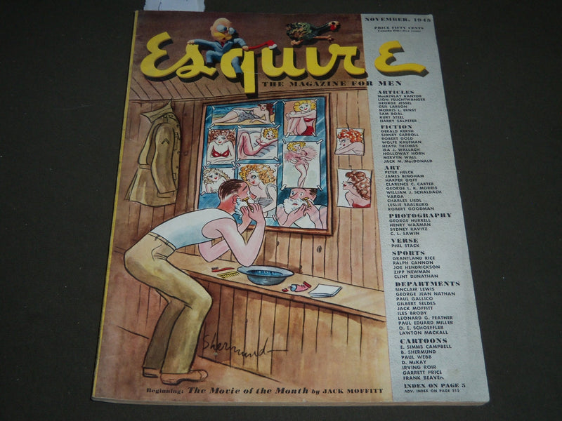1945 NOVEMBER ESQUIRE MAGAZINE - VARGAS ILLUSTRATION - COVER AND ADS - ST 5063