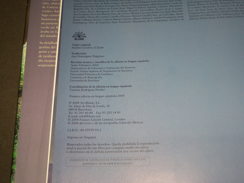 2005 JARDINES SECRETOS DE ESPANA BOOK BY EDUARDO MENCOS - SPANISH TEXT - I 1710