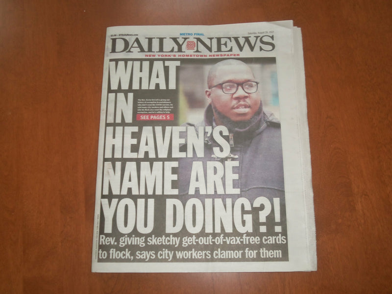 2021 AUGUST 28 NEW YORK DAILY NEWS - REV. MCCALL GIVES RELIGIOUS VAX EXEMPTIONS