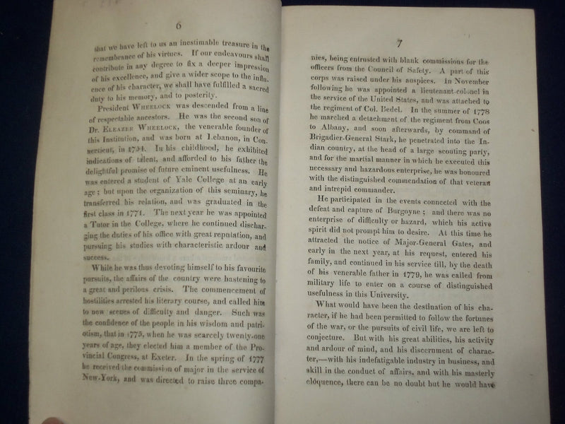 1817 HON. MR. ALLEN'S EULOGY ON PRES. JOHN WHEELOCK - DARTMOUTH COLLEGE - J 4704