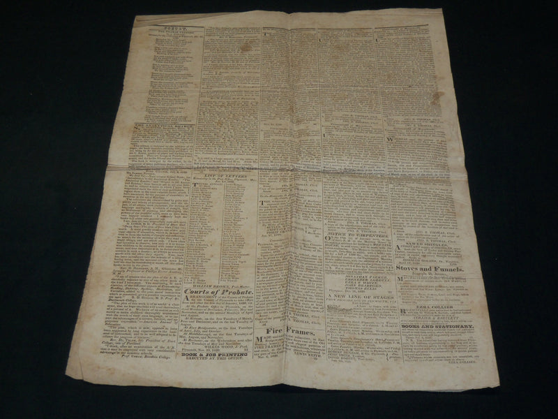 1830 JANUARY 9 OLD COLONY MEMORIAL NEWSPAPER - PLYMOUTH MASSACHUSETTS- NP 5228
