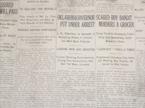 1922 MARCH 23 NEW YORK TIMES - OKLAHOMA GOVERNOR UNDER ARREST - NT 8327