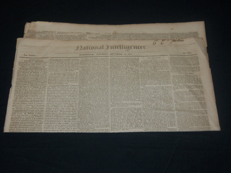 1833 SEPT 21 NATIONAL INTELLIGENCER NEWSPAPER - SENATOR RIVES SPEEECH - NP 4840