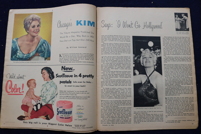 1956 SEPTEMBER 16 CHICAGO TRIBUNE MAGAZINE - KIM NOVAK COVER - E 22211