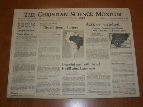 1967 OCT 11 THE CHRISTIAN SCIENCE MONITOR - PEACEFUL PACT WITH ISRAEL - NP 4610