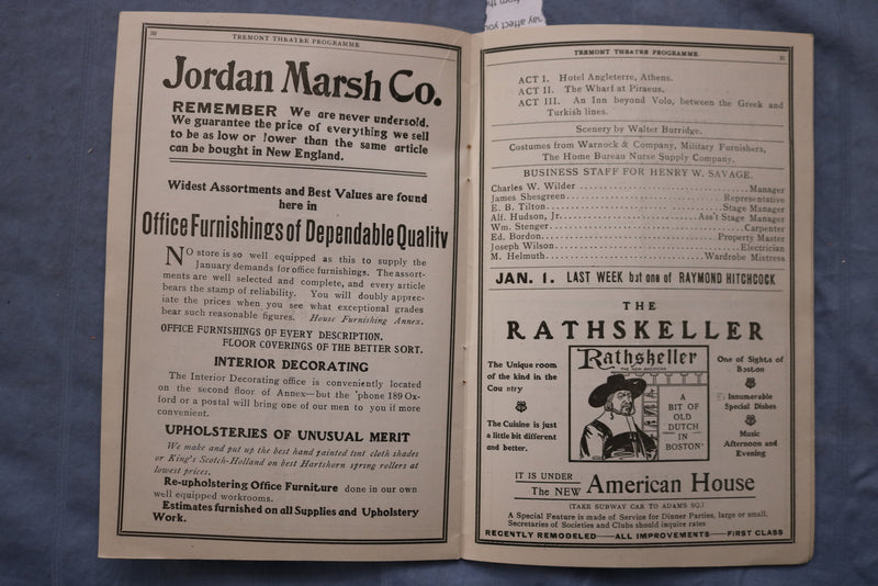 1905 DEC 25 TREMONT THEATRE PROGRAM - THE GALLOPER - RAYMOND HITCHCOCK - K 2611