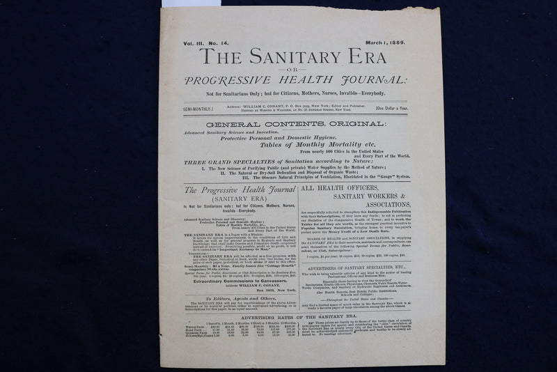 1889 MARCH 1 THE SANITARY ERA - HEALTH JOURNAL - SOFTCOVER - K 811