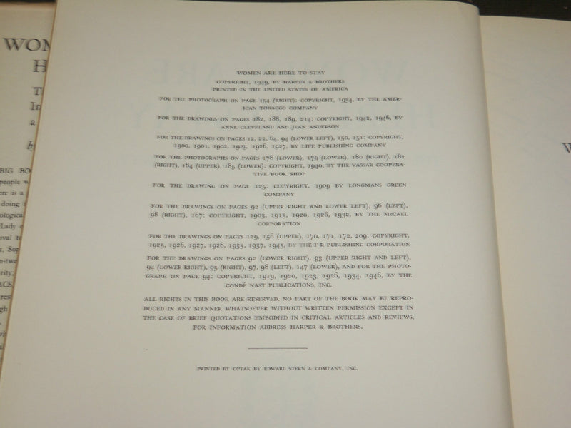 1949 WOMEN ARE HERE TO STAY HARDCOVER BOOK BY AGNES ROGERS - KD 6258