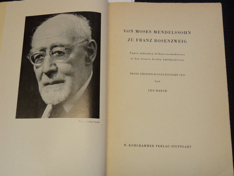 1958 VON MOSES MENDELSSOHN ZU FRANZ ROSENZWEIG BOOK BY LEO BAECK - J 9564