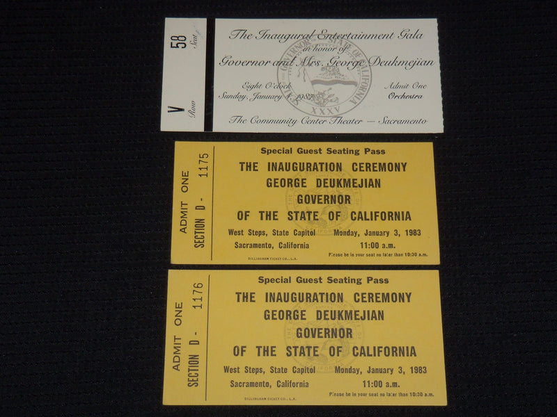 1983-1987 GEORGE DEUKMEJIAN INAUGURATION TICKETS LOT OF 3 - J 9547