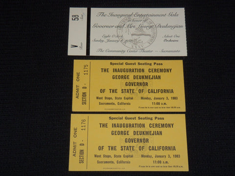 1983-1987 GEORGE DEUKMEJIAN INAUGURATION TICKETS LOT OF 3 - J 9547