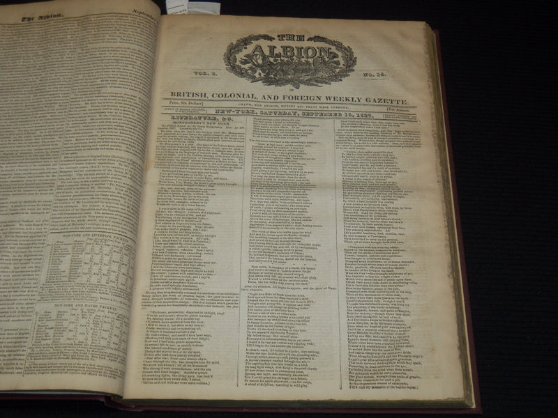 1827-1828 THE ALBION WEEKLY GAZETTE BOUND VOLUME NO. 6 - NEW YORK - R 89Y