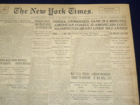 1916 JANUARY 3 NEW YORK TIMES - PERSIA SANK IN FIVE MINUTES - NT 9050