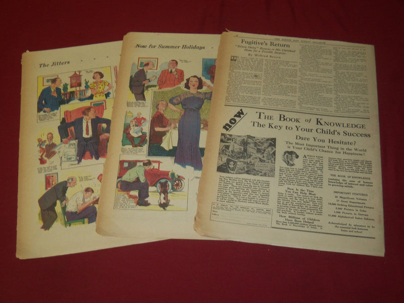1936 THE BOSTON POST SUNDAY MAGAZINE SECTION LOT OF 3 - DIONNE QUINTS - NP 3801