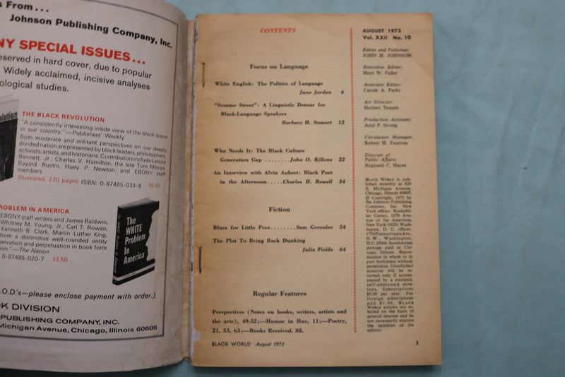 1973 AUGUST BLACK WORLD MAGAZINE -BLACK SPEECH AND EDUCATION OF CHILDREN- K 3356