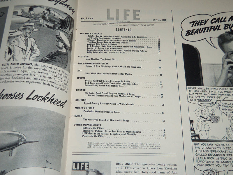 1939 JULY 24 LIFE MAGAZINE - ANN SHERIDAN COVER - L 140