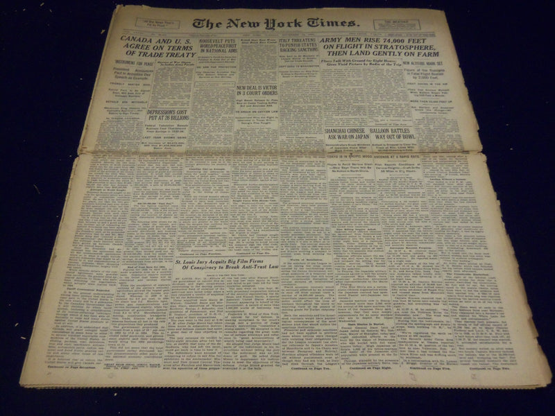 1935 NOV 12 NEW YORK TIMES - ARMY MEN RISE 74,000 FEET IN STRATOSPHERE - NT 1965