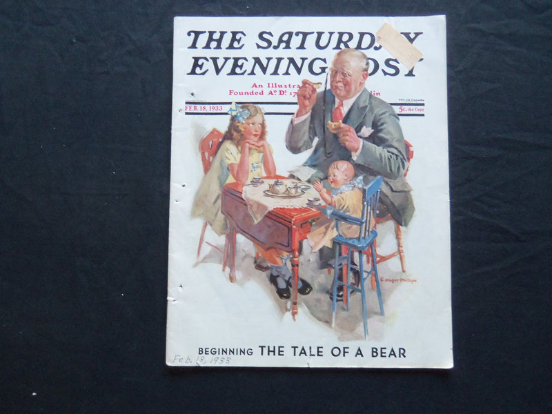 1933 FEBRUARY 18 THE SATURDAY EVENING POST MAGAZINE - ILLUSTRATED COVER -SP 1501