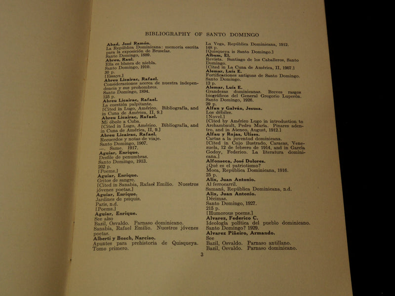 1931 A BIBLIOGRAPHY OF THE BELLES - LETTRES OF SANTO DOMINGO LOT OF 3 - K 2709