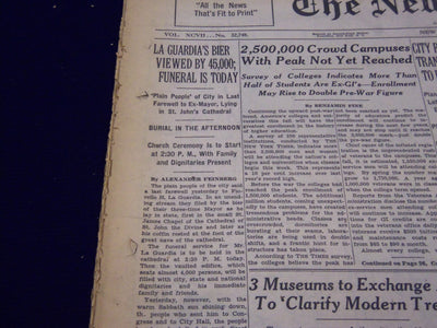 1947 SEPT 22 NEW YORK TIMES - LA GUARDIA'S FUNERAL BIER VIEWED BY 45,000- NT 176
