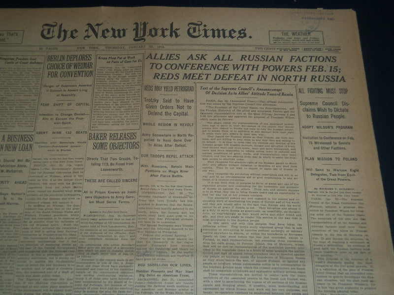 1919 JANUARY 23 NEW YORK TIMES - RUSSIAN FACTIONS TO CONFERENCE- NT 7517